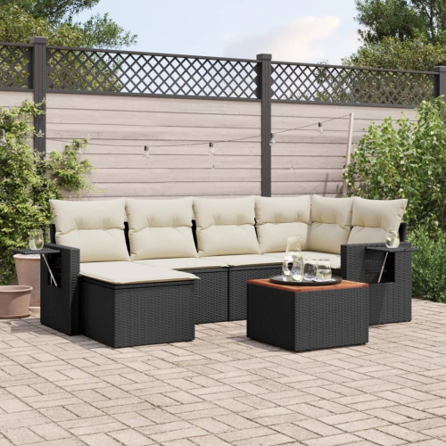 Ensemble de 7 pièces avec canapé de jardin et coussins en rotin de polyester noir VidaXL