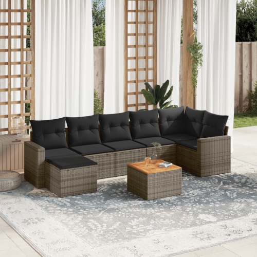 vidaXL 8 Piece Garden Sofa Set with Cushions Grey Poly Rattan