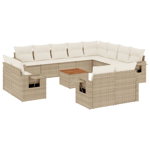 Ensemble de 13 pièces avec divan de jardin et coussins en rotin polyester beige VidaXL