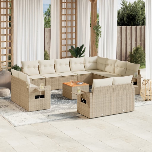 Ensemble de 13 pièces avec divan de jardin et coussins en rotin polyester beige VidaXL