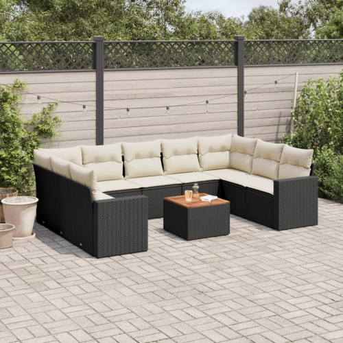 Ensemble de 10 pièces avec canapé de jardin et coussins en rotin de polyester noir VidaXL