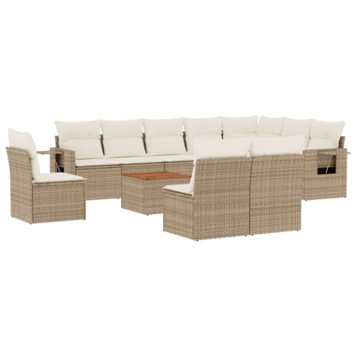 vidaXL 11 Piece Garden Sofa Set with Cushions Beige Poly Rattan