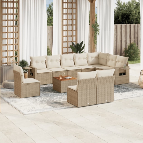 vidaXL 11 Piece Garden Sofa Set with Cushions Beige Poly Rattan