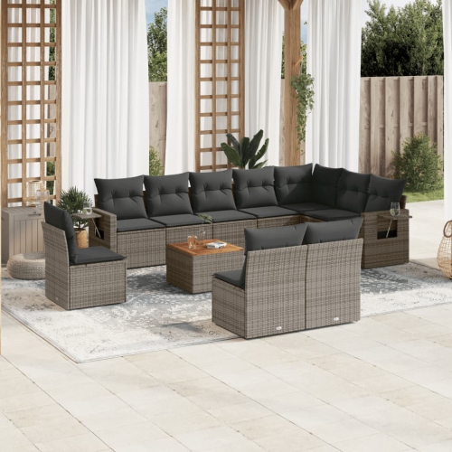 vidaXL 11 Piece Garden Sofa Set with Cushions Grey Poly Rattan