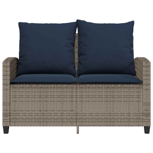 vidaXL Garden Sofa 2-Seater with Cushions&Table Grey Poly Rattan