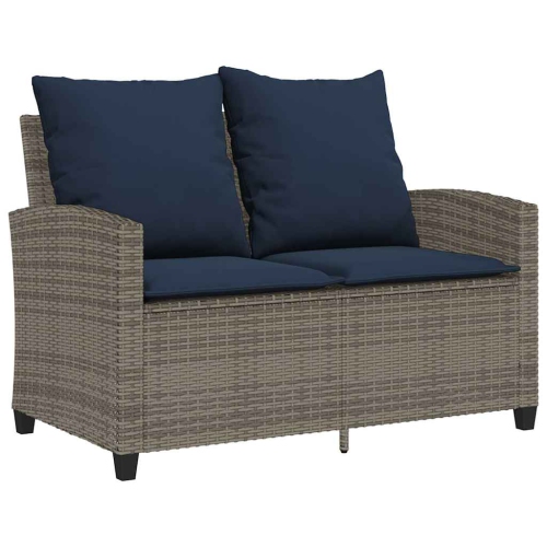 vidaXL Garden Sofa 2-Seater with Cushions&Table Grey Poly Rattan
