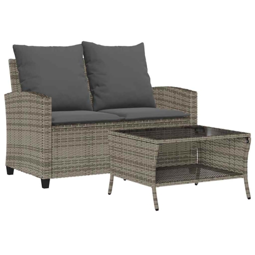 vidaXL Garden Sofa 2-Seater with Cushions&Table Grey Poly Rattan