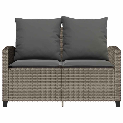 vidaXL Garden Sofa 2-Seater with Cushions&Table Grey Poly Rattan