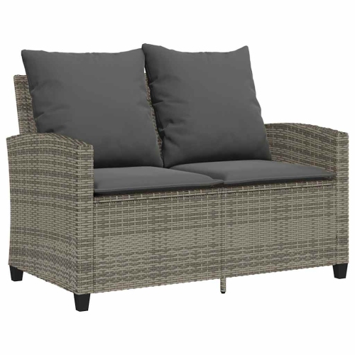 vidaXL Garden Sofa 2-Seater with Cushions&Table Grey Poly Rattan