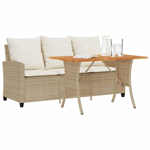 Divan de jardin vidaXL 3 places avec coussins et table beige poly rotin