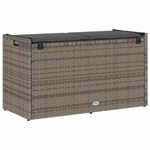 vidaXL Outdoor Storage Bench with Cushion Grey 100 cm Poly Rattan