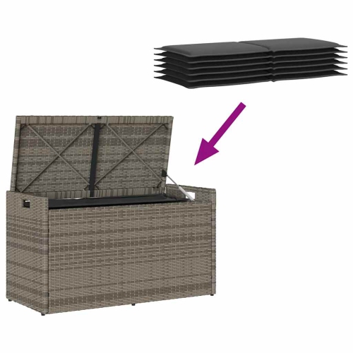 vidaXL Outdoor Storage Bench with Cushion Grey 100 cm Poly Rattan