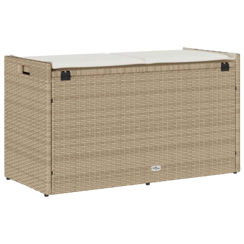 vidaXL Outdoor Storage Bench with Cushion Beige 100 cm Poly Rattan