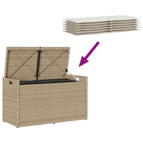 vidaXL Outdoor Storage Bench with Cushion Beige 100 cm Poly Rattan