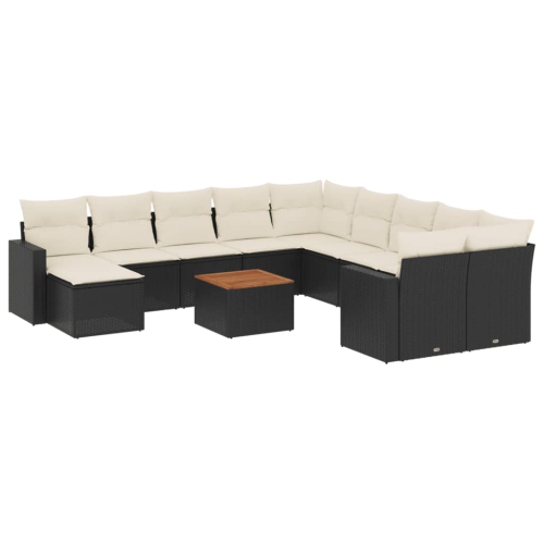 Ensemble de 12 pièces avec canapé de jardin et coussins en rotin de polyester noir VidaXL