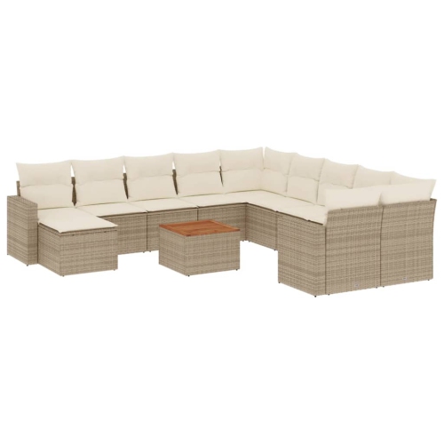 vidaXL 12 Piece Garden Sofa Set with Cushions Beige Poly Rattan