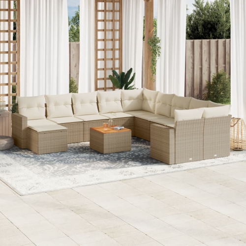 vidaXL 12 Piece Garden Sofa Set with Cushions Beige Poly Rattan
