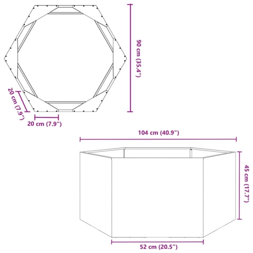 vidaXL Garden Planter Anthracite Hexagon 104x90x45 cm Steel