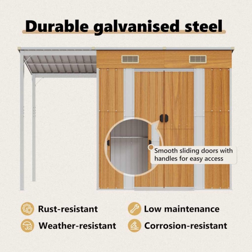 vidaXL Garden Shed with Extended Roof Light Brown 277x107x181cm Steel