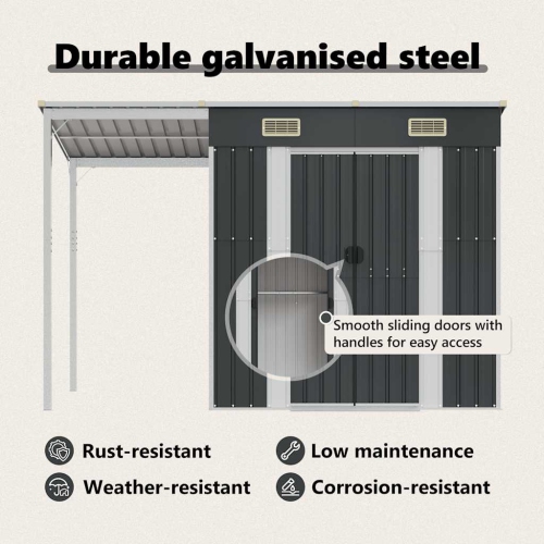 Remise vidaXL avec toit allongé en acier 277 x 107 x 181&nbsp;cm anthracite