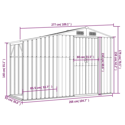 vidaXL Garden Shed Anthracite 277x93x179 cm Galvanised Steel