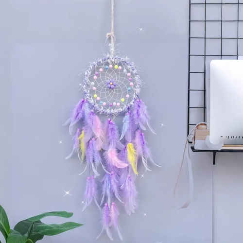 Jouet de réception girly Dream Catcher avec plumes artificielles et fleurs perlées Décoration carillon à vent Kit matériel à installer soi-même
