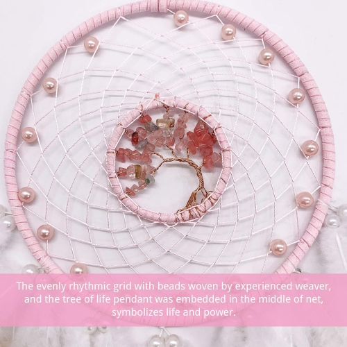 Dream Catchers - Pink Tree of Life Crystal Dream Catcher for Girls & Boys Kids Room Decor - Boho Wall Hanging