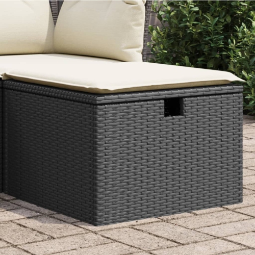 vidaXL Garden Stool with Cushion Black 55x55x37 cm Poly Rattan