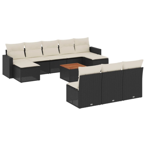 vidaXL 11 Piece Garden Sofa Set with Cushions Black Poly Rattan