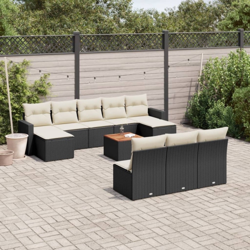 vidaXL 11 Piece Garden Sofa Set with Cushions Black Poly Rattan