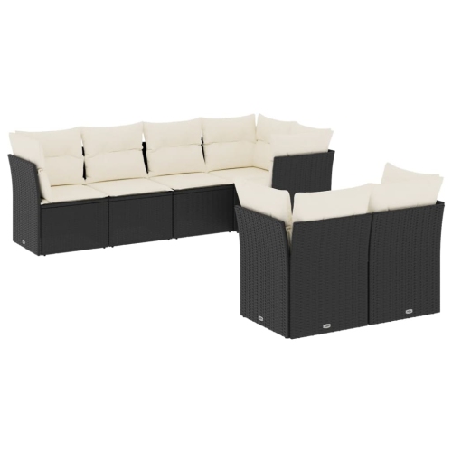 Ensemble de 7 pièces avec canapé de jardin et coussins en rotin de polyester noir VidaXL