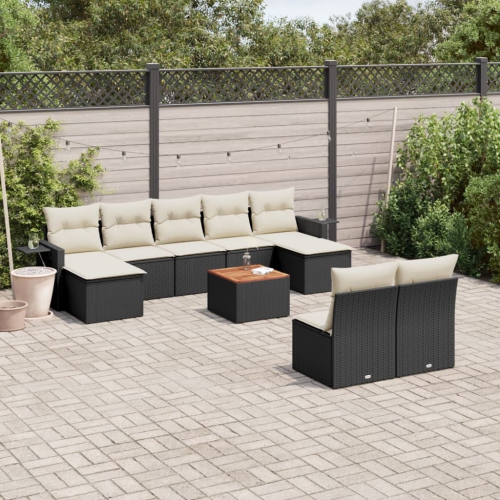Ensemble de 10 pièces avec canapé de jardin et coussins en rotin de polyester noir VidaXL