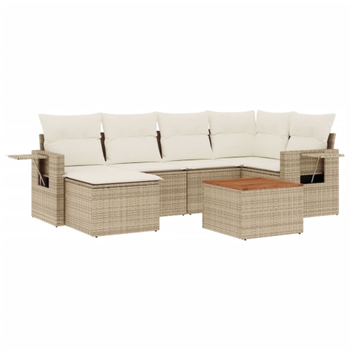 Ensemble de 7 pièces avec divan de jardin et coussins en rotin polyester beige VidaXL