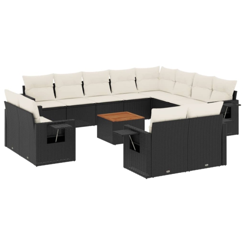 Ensemble de 13 pièces avec canapé de jardin et coussins en rotin de polyester noir VidaXL
