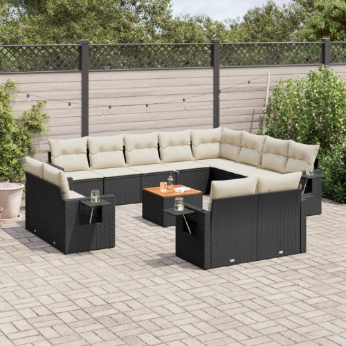 Ensemble de 13 pièces avec canapé de jardin et coussins en rotin de polyester noir VidaXL