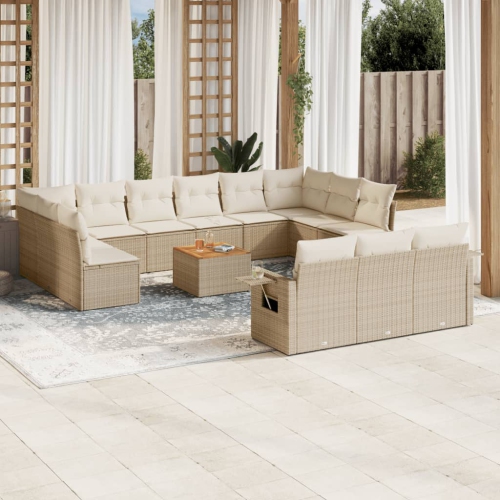 Ensemble de 14 pièces avec divan de jardin et coussins en rotin polyester beige VidaXL
