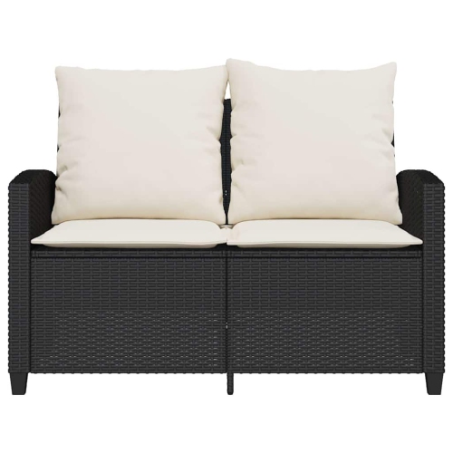 vidaXL Garden Sofa 2-Seater with Cushions&Table Black Poly Rattan