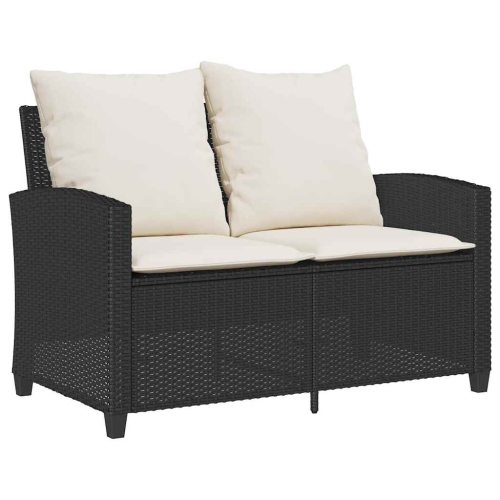 vidaXL Garden Sofa 2-Seater with Cushions&Table Black Poly Rattan