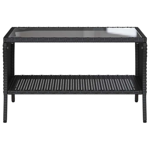 vidaXL Garden Sofa 2-Seater with Cushions&Table Black Poly Rattan