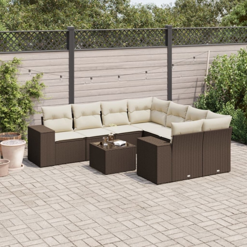 vidaXL 9 Piece Garden Sofa Set with Cushions Brown Poly Rattan