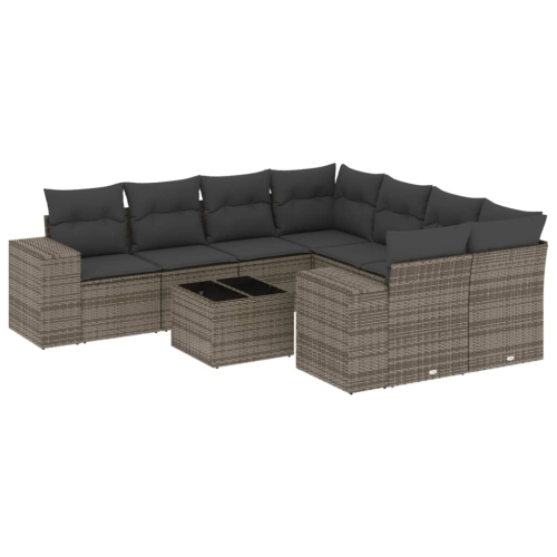 vidaXL 9 Piece Garden Sofa Set with Cushions Grey Poly Rattan