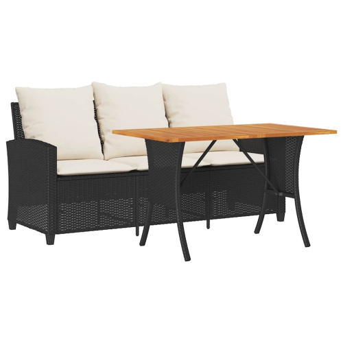 Divan de jardin vidaXL 3 places avec coussins et table en rotin poly noir