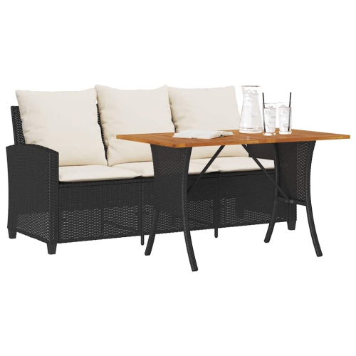Divan de jardin vidaXL 3 places avec coussins et table en rotin poly noir