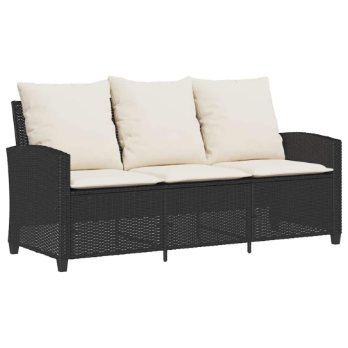 Divan de jardin vidaXL 3 places avec coussins et table en rotin poly noir