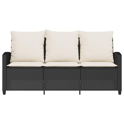 Divan de jardin vidaXL 3 places avec coussins et table en rotin poly noir