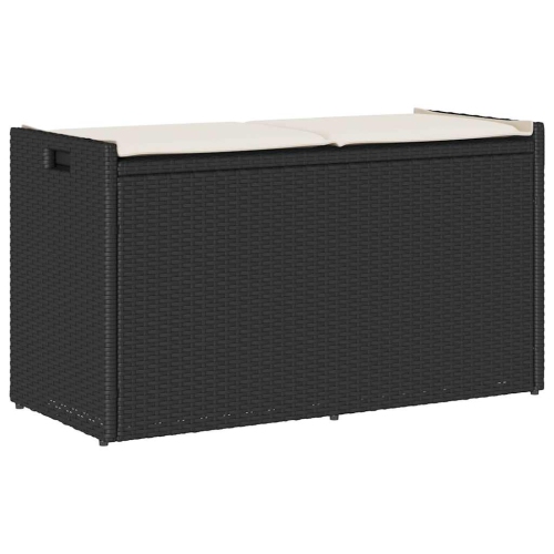 vidaXL Outdoor Storage Bench with Cushion Black 100 cm Poly Rattan