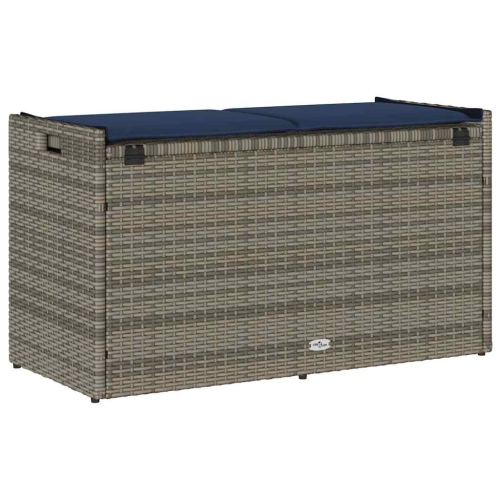vidaXL Outdoor Storage Bench with Cushion Grey 100 cm Poly Rattan