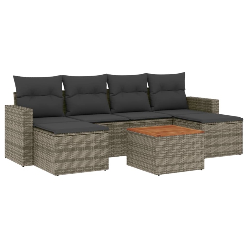 vidaXL 7 Piece Garden Sofa Set with Cushions Grey Poly Rattan