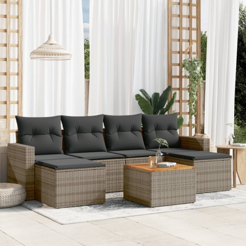 vidaXL 7 Piece Garden Sofa Set with Cushions Grey Poly Rattan