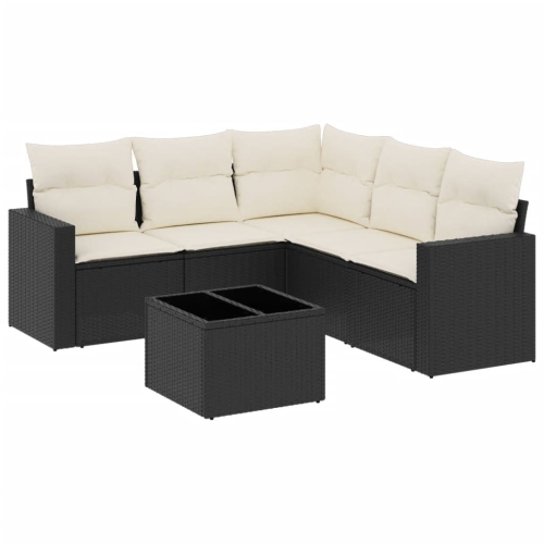 vidaXL 6 Piece Garden Sofa Set with Cushions Black Poly Rattan